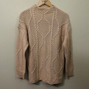 St.John's Bay Chunky Cable Knit Sweater Mock Neck Beige Brown Cozy Cabin Size M‎